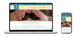 Image of the Donna Back Therapies website in a laptop & mobile phone vector, that Squiggles Graphics - a website design and graphic design agency in Langport, Somerset, created. 
